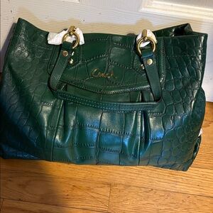 Coach Dark Green Croc-Embossed Shoulder Bag